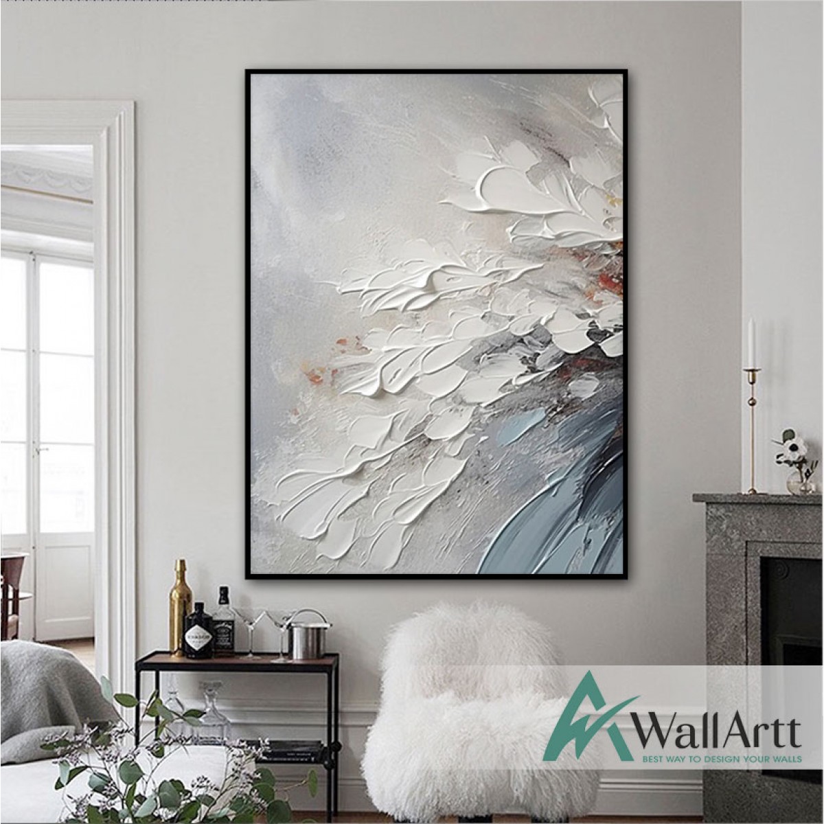 Abstract White Flower Branch 3d Heavy Textured Partial Oil Painting